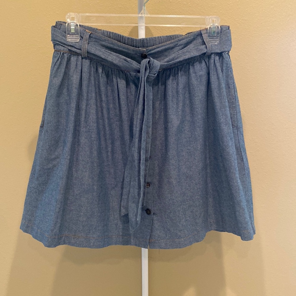 Mimi Chica Blue Chambray A-Line Skirt with Tie Waist